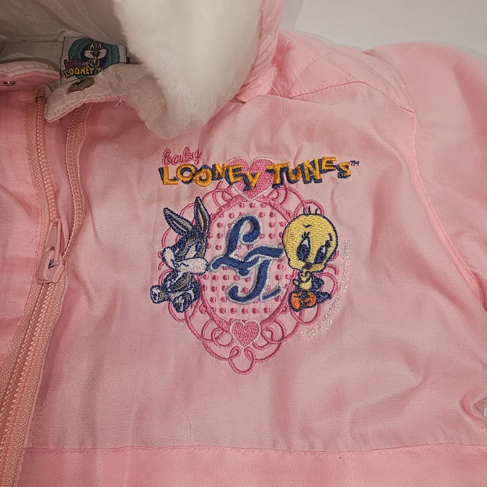 Baby Looney Tunes Snowsuit Baby Girls 3M Pink Excellent Insulated Bunting Puffer